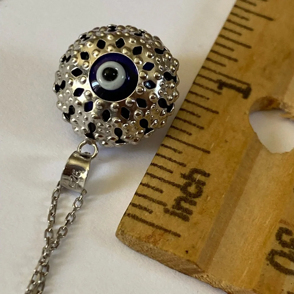 🧿925 Silver necklace glass blue evileye bead